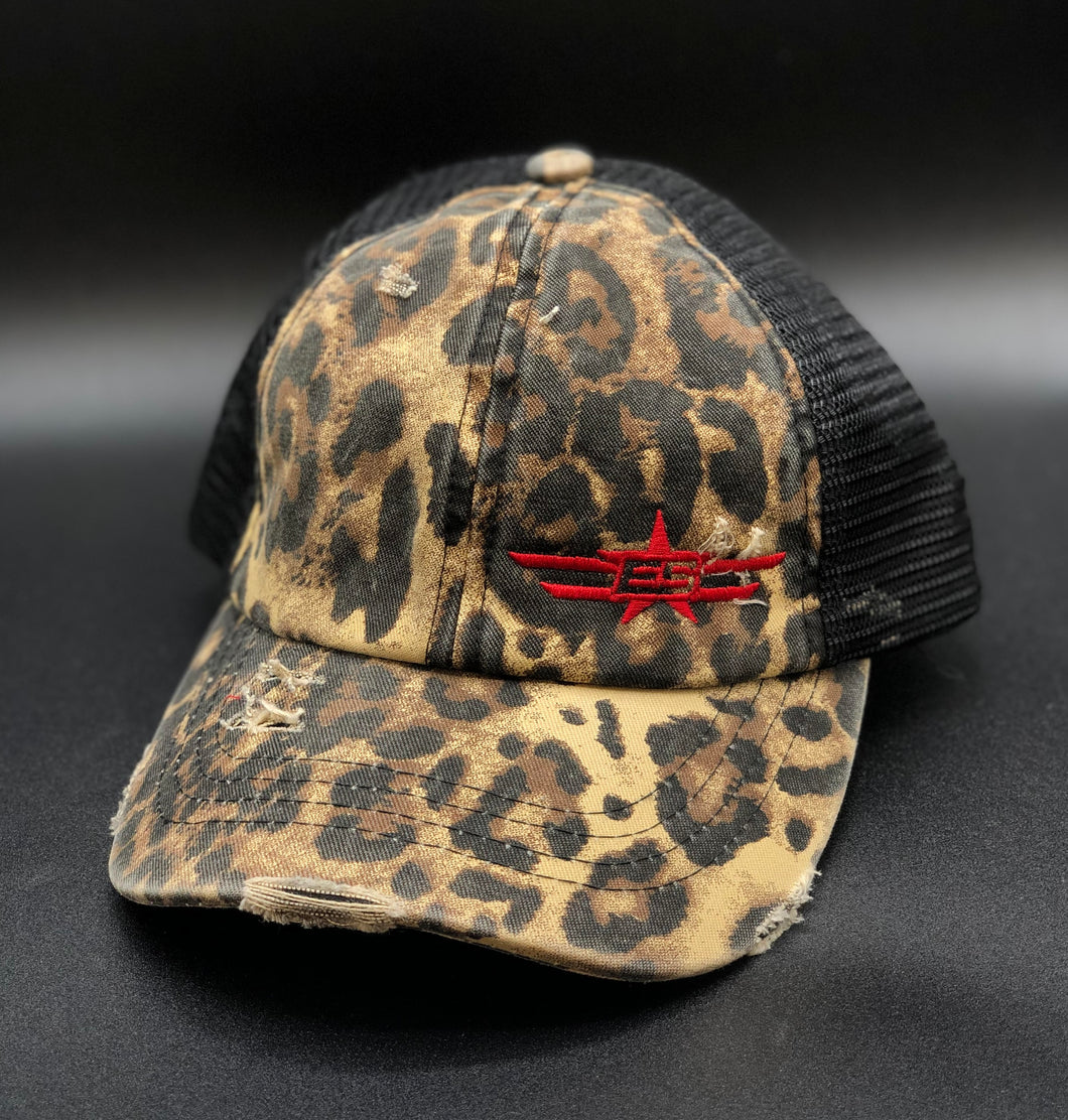 Leopard and Black High Ponytail Cap